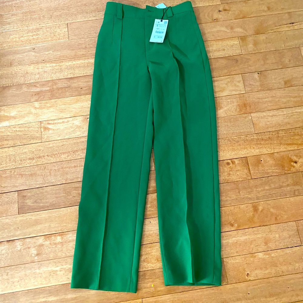 Zara green trouser pants wide leg